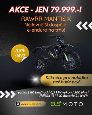 Zakoupíte zde: els-moto.cz/elektromotorka-rawrr-mantis-x